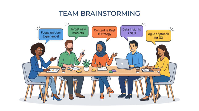 Business People Meeting in Classroom Office Conference Team Discussion Around Table Vector Illustration for Teamwork Communication and Corporate Collaboration Concept