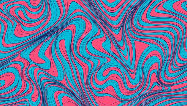 Abstract Background Pattern With Colorful Waves Psychedelic Groovy Trippy Yk Retro Seamless Pattern In Blue And Pink Colors Wavy And Swirled Brush Strokes Liquid Background For Packaging Design