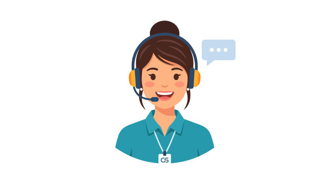 Smiling Female Call Center Operator and Customer Service Representative Wearing Headset Providing Professional Business Support and Telephone Communication in Office