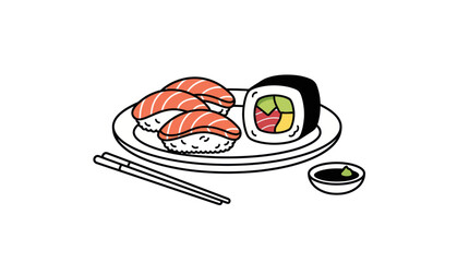 Sushi Platter Hand Drawn Vector Illustration © Mardiyo