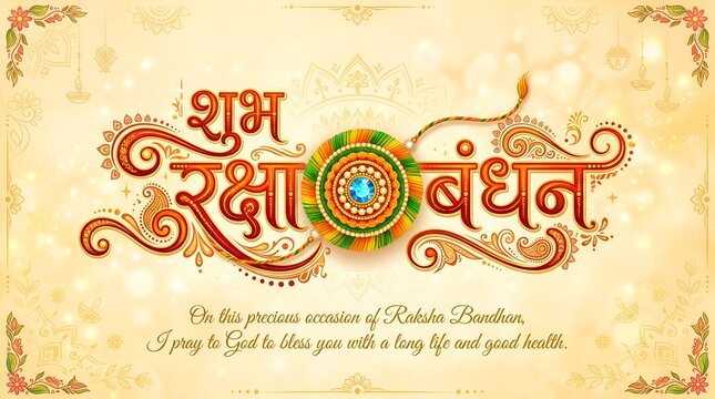 Indian festival Raksha Bandhan hand lettring Greeting Card Template Design with rakhi and creative text.