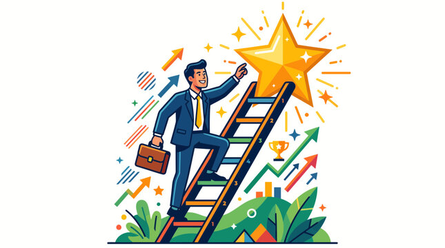 Business team holding flag symbolizing success growth and financial achievement vector illustration of businessmen and businesswoman celebrating victory and progress