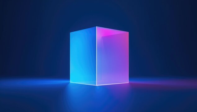 Reflective white cube exhibiting a range of luminous colors
