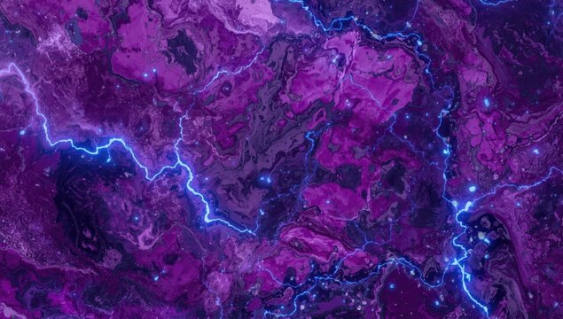 Abstract purple marble texture with glowing blue lines