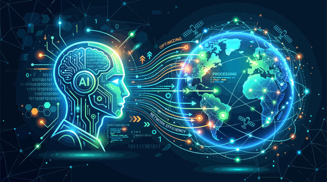 Abstract Geometric Human Mind and Soul Network with Digital Earth Globe Fractal Light Technology Concept for Global Communication Science and Business Background