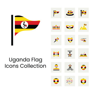 Uganda flags icons 18 styles