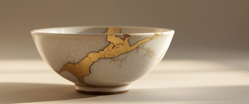 Japanese ceramic bowl featuring gold crack repairs illustrating historic kintsugi restoration art