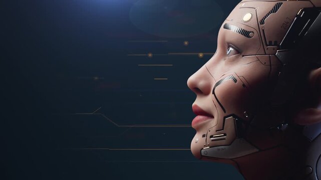 Futuristic android profile with digital background