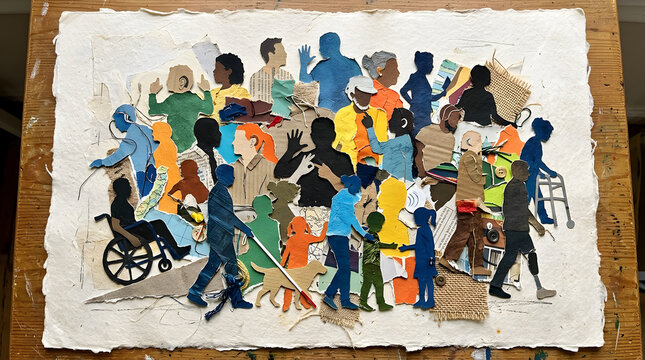 Diverse and Inclusive Community Paper Collage Art Representing People of All Abilities and Backgrounds