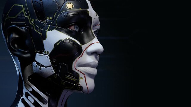 Futuristic android profile with copy space