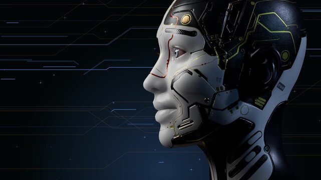 Futuristic android profile on digital background