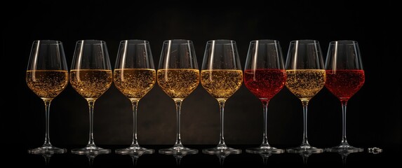 Fototapeta premium Glasses of sparkling wine arranged in a line