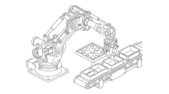 Industrial Robotic Arm Assembly Line Vector Illustration