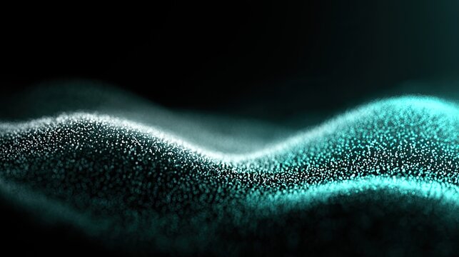 Abstract glowing particulate wave on a dark background