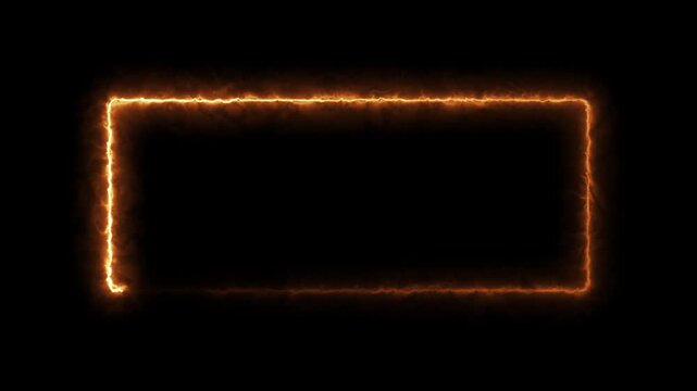 Neon orange fire frame animation with glowing energy lines moving in rectangle.