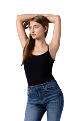 Fototapeta premium Slavic beauty in black top posing confidently