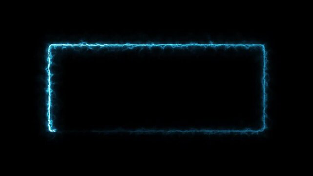 Glowing blue neon electric rectangular frame animation on black background footage.