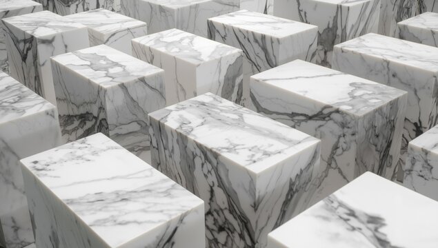 White marble blocks newly obtained and staged for industrial use