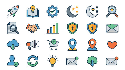 Fototapeta premium A collection of various business and technology icons on a white background