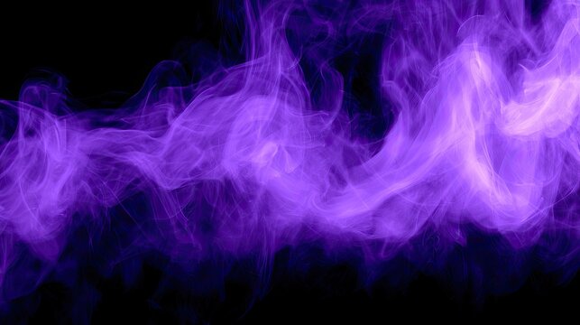 Abstract swirling purple smoke or mist, illuminated and flowing against a dark background