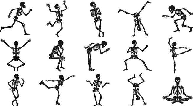 Halloween vector bundle 15 spooky skeleton illustrations for decoration and design