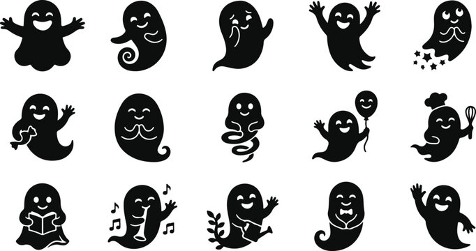 Cute Halloween Ghost Silhouette Bundle &ndash; Funny Ghost SVG, Kawaii Spirit Vector Clipart Set for Cricut