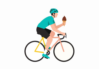 Fototapeta premium Young man riding bicycle and holding ice cream cone