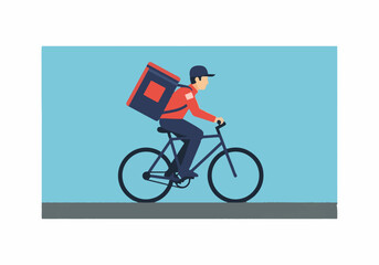 Obraz premium Courier cyclist with delivery backpack riding bike