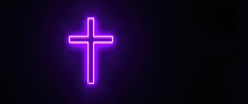 Radiant purple neon cross shining as a faith emblem
