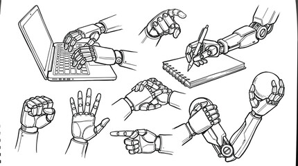 Robotic Hand and Arm Gestures Vector Illustration Set for Artificial Intelligence Technology Futuristic © ATAUR