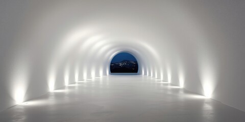 Fototapeta premium White tunnel with lights leading to a night view