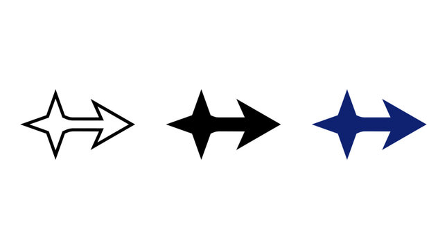 Sparkle arrow icon set with magic star pointer for next step direction interface vector