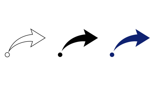 Curved share arrow icon set with dot origin for forward redo direction interface vector
