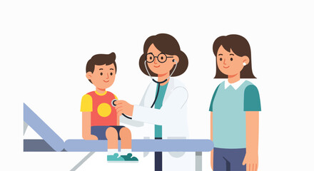 Fototapeta premium Doctor examines child with stethoscope at clinic with mother