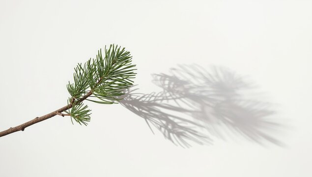 lone pine tree twig displayed against a smooth white background shadow free