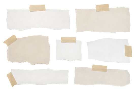 set of paper ripped taped scrapbook various shape colour white beige isolated on transparent png