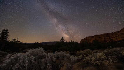 Fototapeta premium Milky Way galaxy over a desert landscape at night