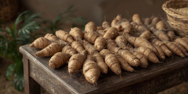 Tapioca cassava roots carefully selected and ready for planting