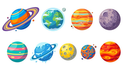 Planets, Solar System, Vector Icons, Colorful Celestial Bodies, Astronomy Symbols isolated on White Background flat vector © Mariajahan