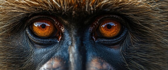Close-up of a baboon's intense amber eyes © AkuAku