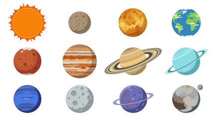 Planets, Solar System, Vector Icons, Celestial Bodies, Astronomy Symbols isolated on White Background flat vector © Mariajahan