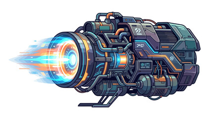 Futuristic spaceship engine, sci-fi propulsion system, blue orange glowing thruster, vector spacecraft component isolated on White Background flat vector © Mariajahan
