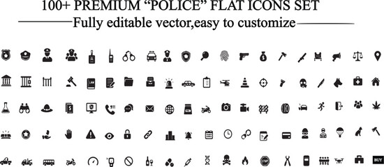 Police & Law Enforcement Line Icons Set: Professional Security, Safety, and Public Service Vector Collection.Perfect for websites, mobile apps, infographics, presentations, and public sector projects. © Designer
