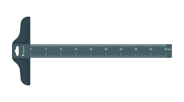 T-square ruler, drafting tool, precision instrument, architectural drawing aid isolated on White Background flat vector