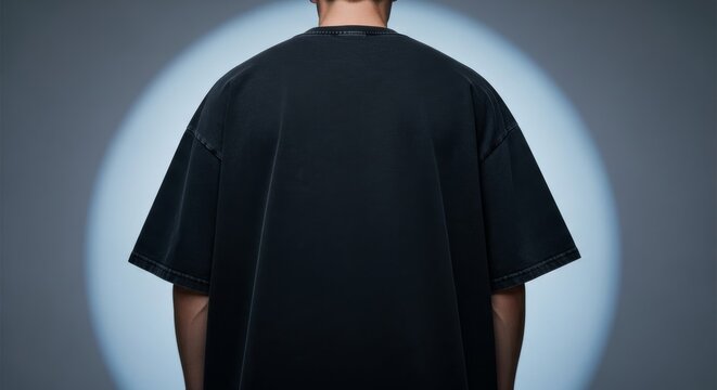 Urban Style Boxy Black Tee Back Silhouette against Light Gray Studio Wall