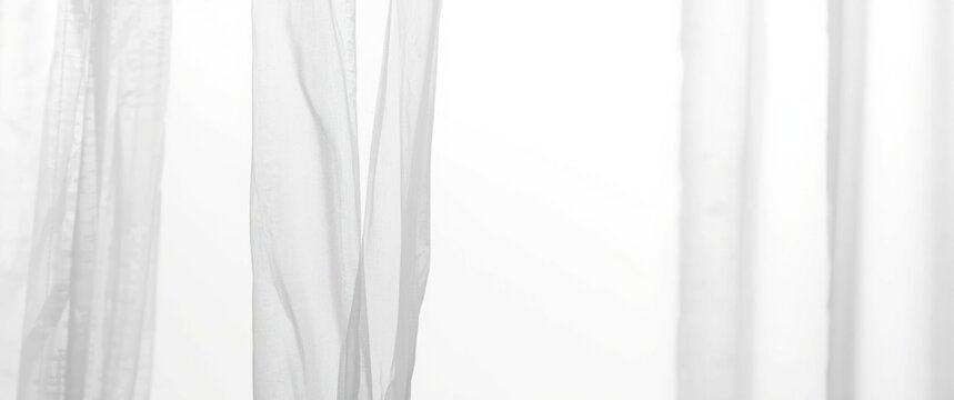 Lightweight tulle curtains falling softly on a crisp white background to beautify living spaces