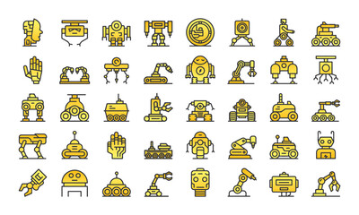 Fototapeta premium Yellow Robotics Icons Set for Artificial Intelligence, Industrial Automation and Smart Factory
