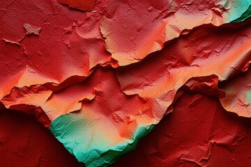 Fototapeta premium Abstract paper folds, vibrant reds, oranges, turquoise. Dramatic lighting creates texture, depth, interesting visual impact.
