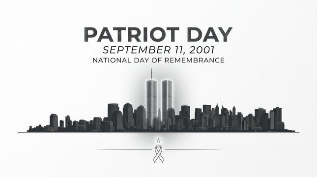 Highly detailed minimalist typographic poster for &ldquo;Patriot Day &ndash; September 11, 2001 National Day of Remembrance&rdquo;, elegant modern sans-serif lettering with subtle distressed texture.