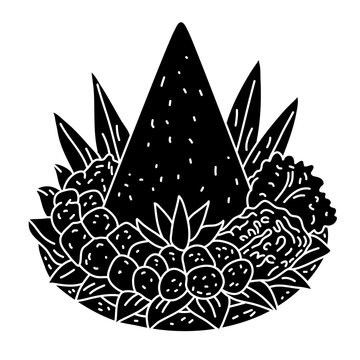 Hand drawn traditional yellow rice tumpeng platter icon doodle vector food silhouette